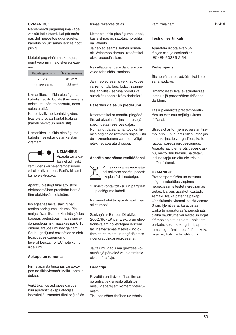 Nilfisk-ALTO STEAMTEC 520 User Manual | Page 55 / 81