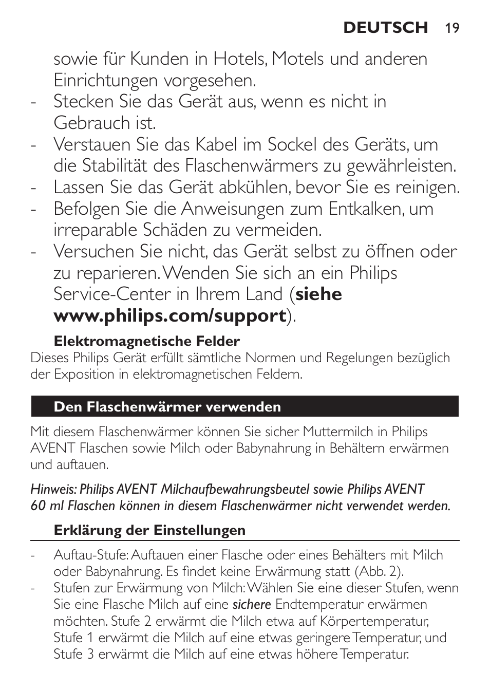 Philips AVENT Baby-Fläschchenwärmer User Manual | Page 19 / 64