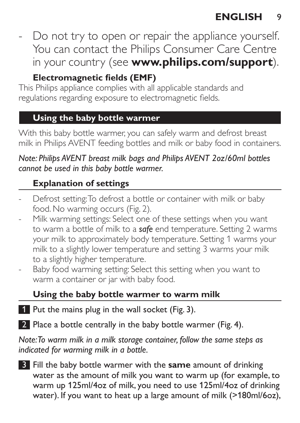 Philips AVENT Baby-Fläschchenwärmer User Manual | Page 9 / 64