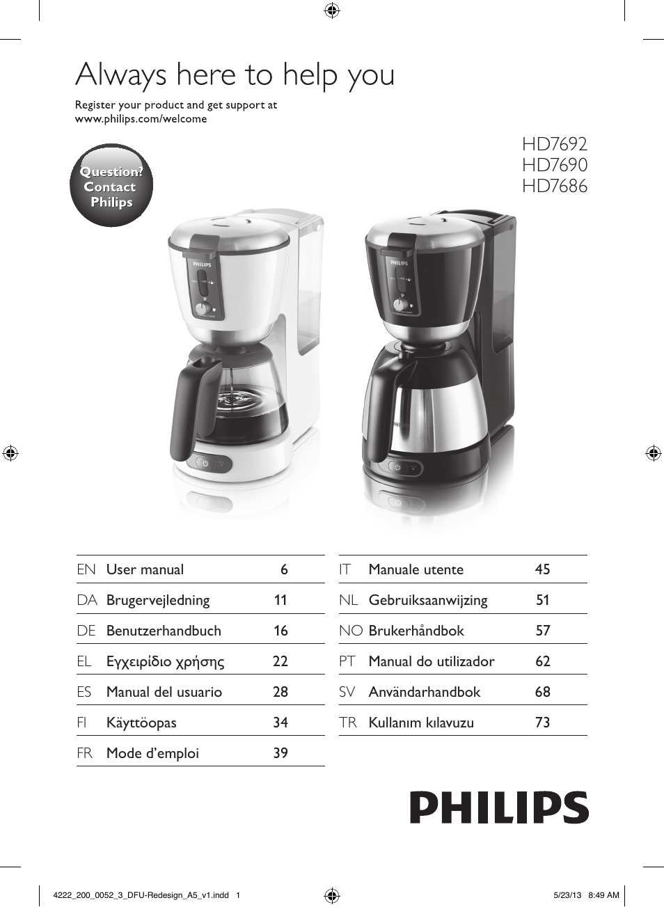 Philips Pure Essentials Kaffeemaschine User Manual | 80 pages
