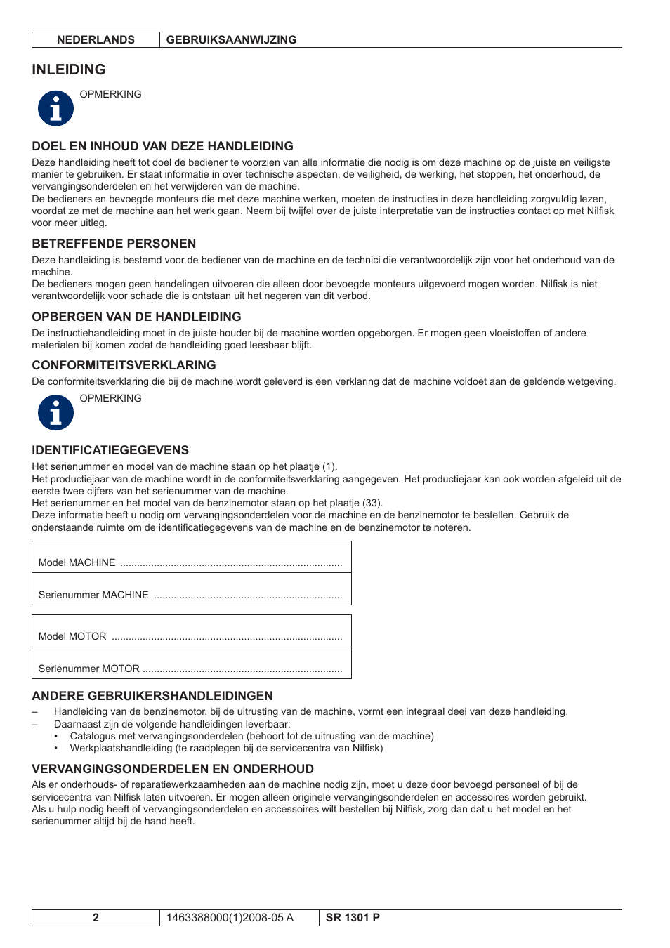 Inleiding | Nilfisk-ALTO SR 1301 P User Manual | Page 100 / 132