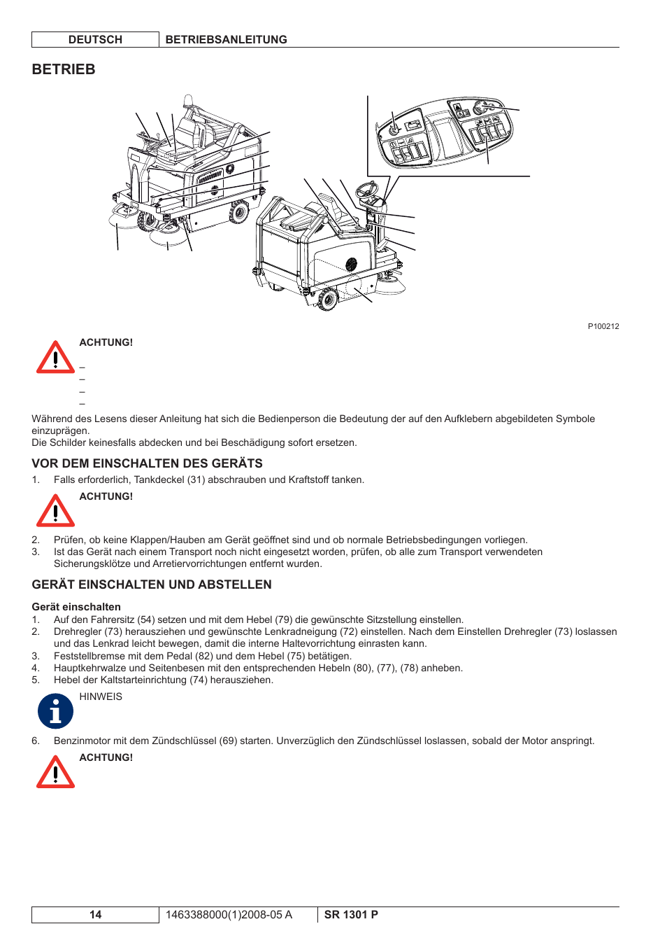 Betrieb | Nilfisk-ALTO SR 1301 P User Manual | Page 16 / 132