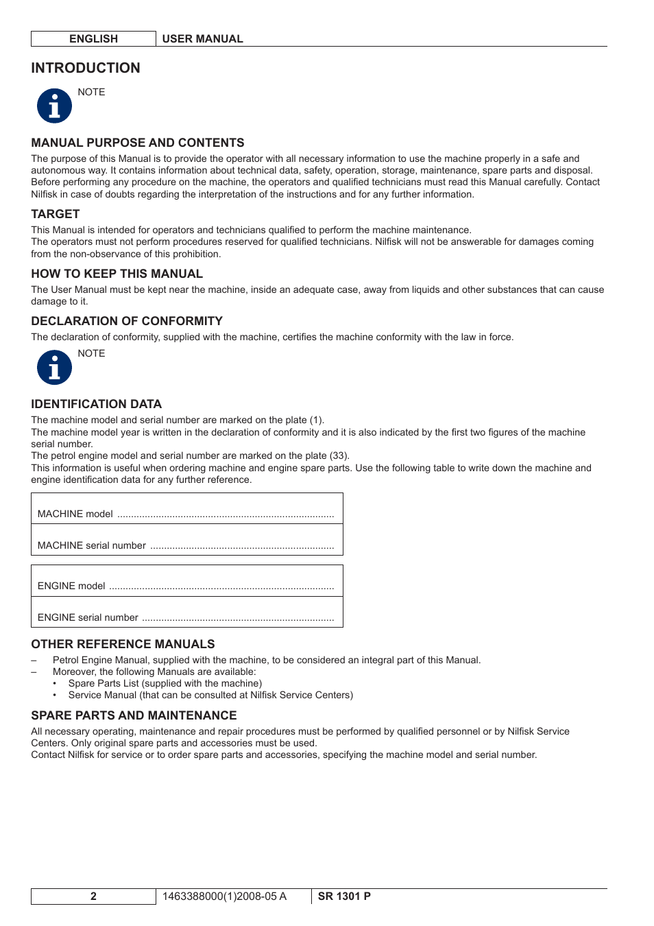 Introduction | Nilfisk-ALTO SR 1301 P User Manual | Page 68 / 132