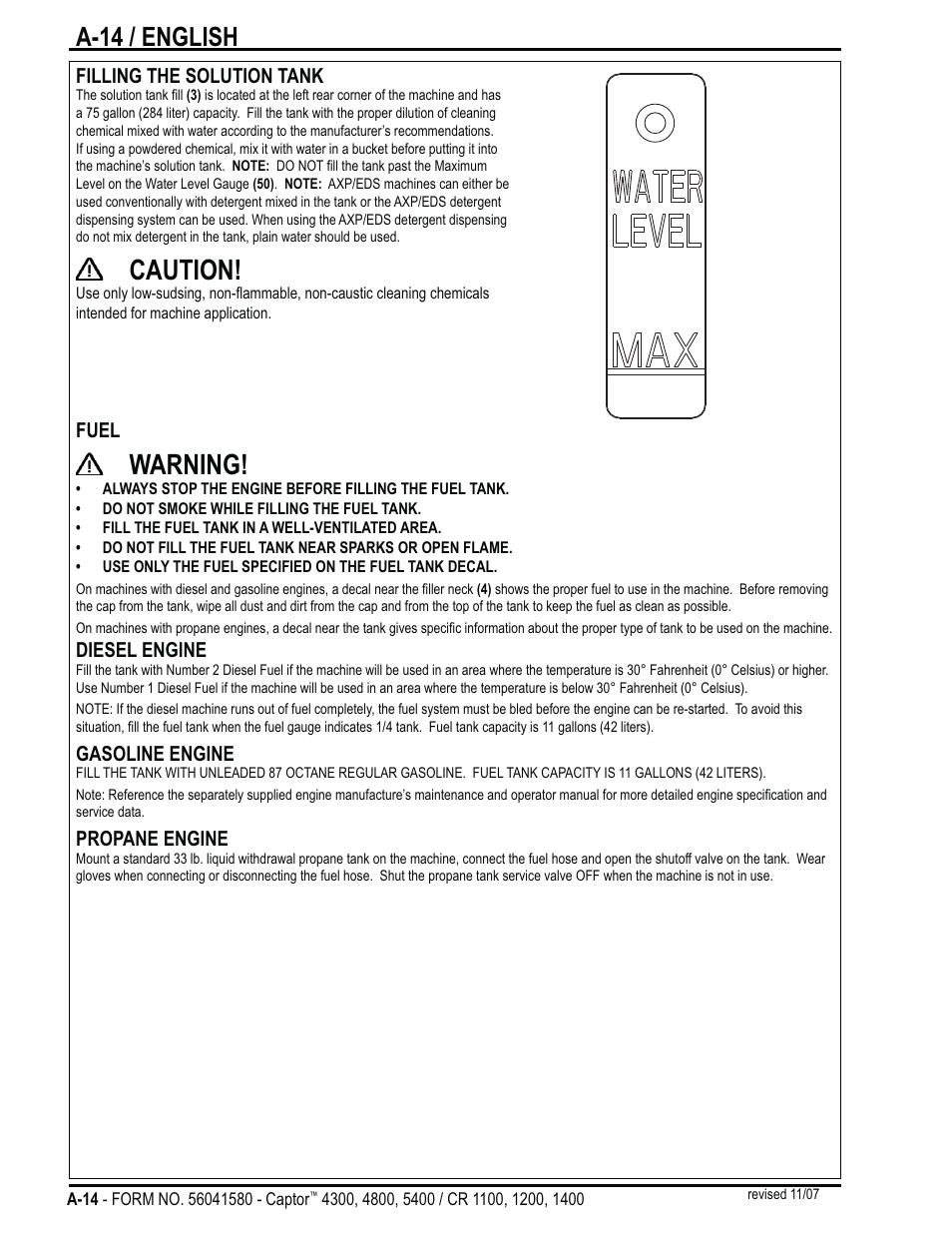 Caution, Warning, A-14 / english | Nilfisk-ALTO Captor 4300 User Manual | Page 14 / 64