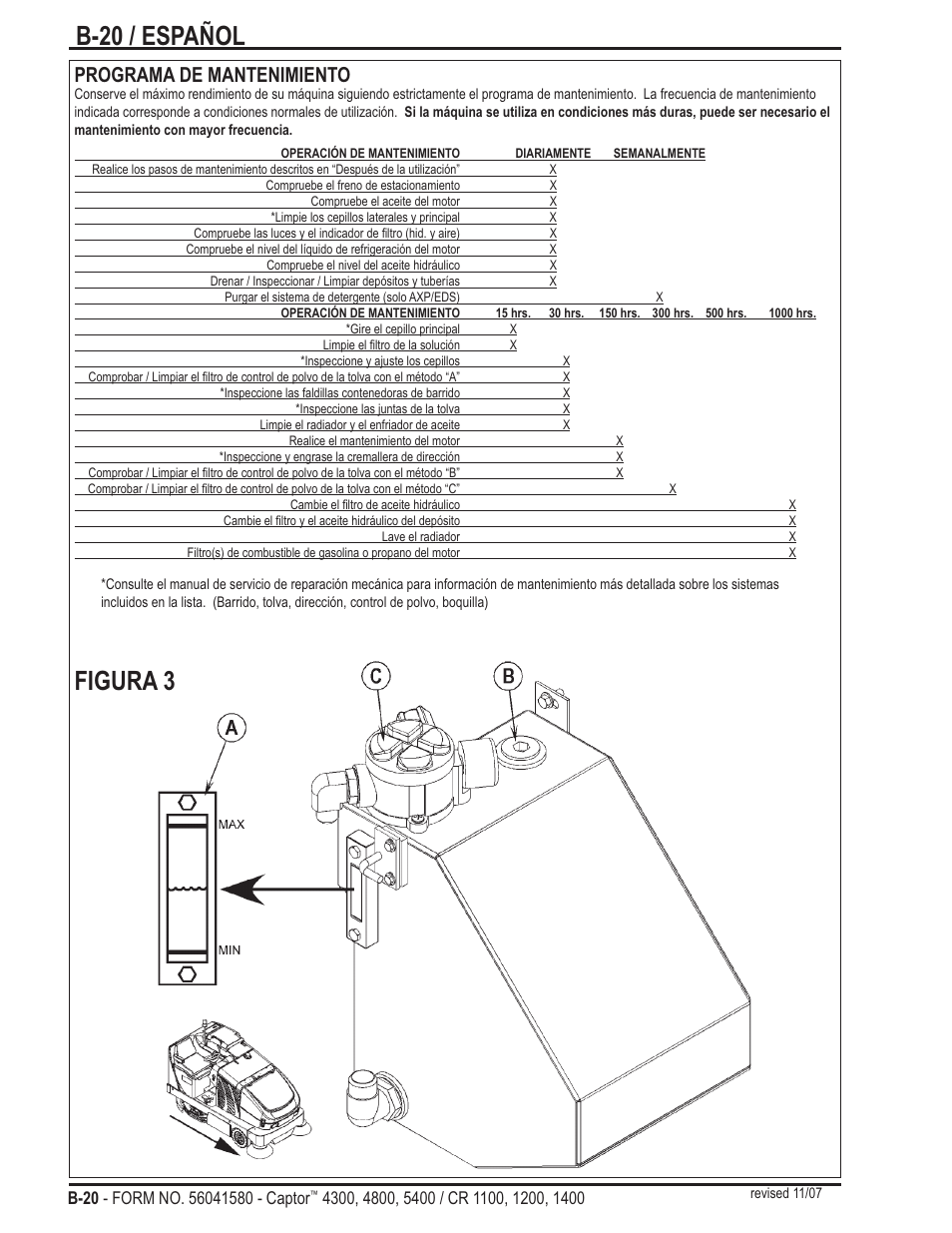 B-20 / español, Figura 3, Programa de mantenimiento | Nilfisk-ALTO Captor 4300 User Manual | Page 50 / 64