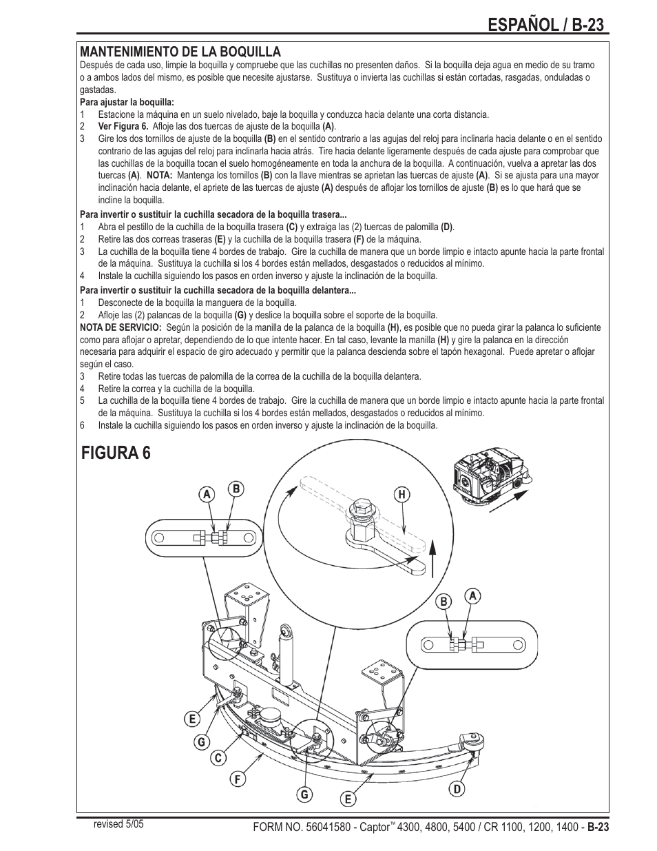 Español / b-23, Figura 6, Mantenimiento de la boquilla | Nilfisk-ALTO Captor 4300 User Manual | Page 53 / 64