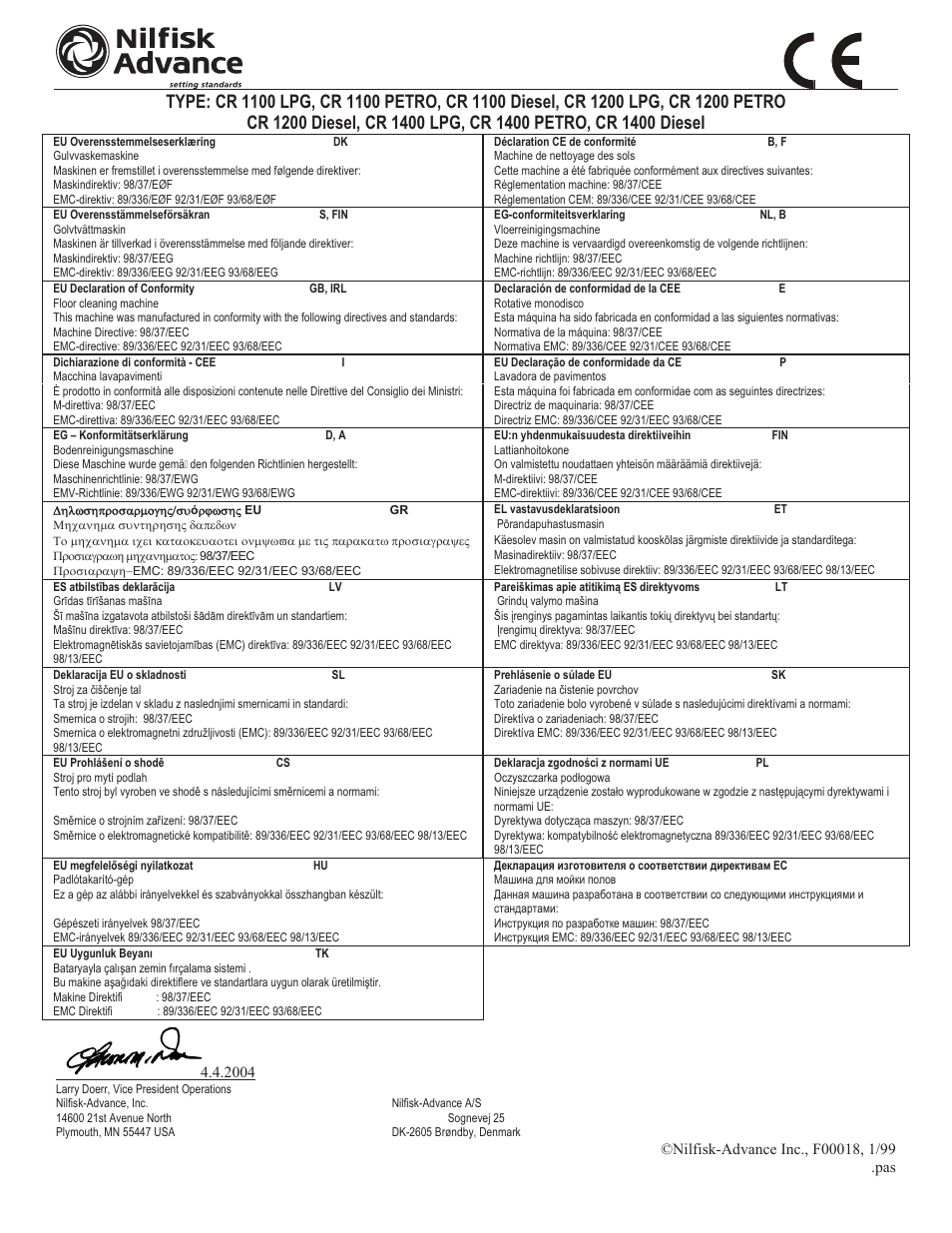 Nilfisk-ALTO Captor 4300 User Manual | Page 63 / 64