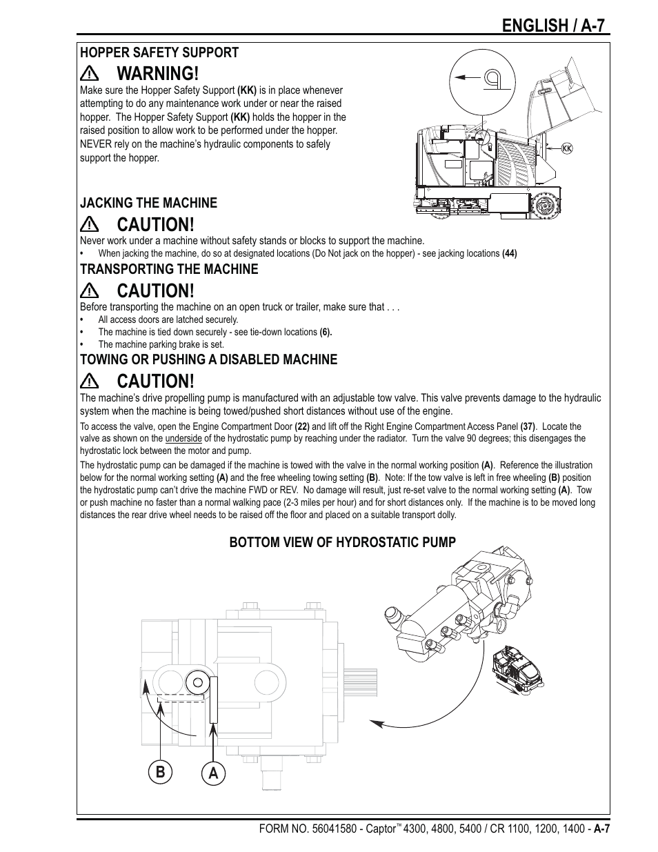 Warning, Caution, English / a-7 | Nilfisk-ALTO Captor 4300 User Manual | Page 7 / 64