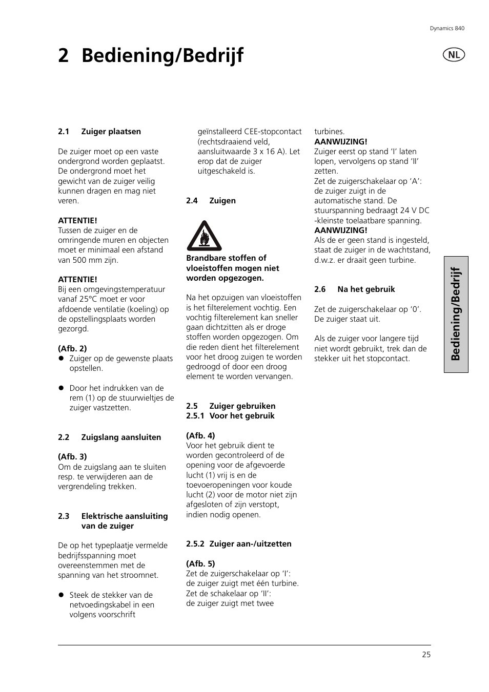 2 bediening/bedrijf, Bediening/bedrijf | Nilfisk-ALTO Dynamics 840 User Manual | Page 8 / 15