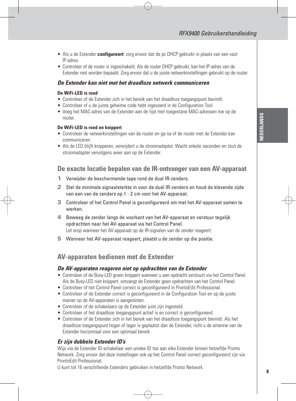 Av-apparaten bedienen met de extender | Philips Pronto Wireless-Extender User Manual | Page 21 / 40