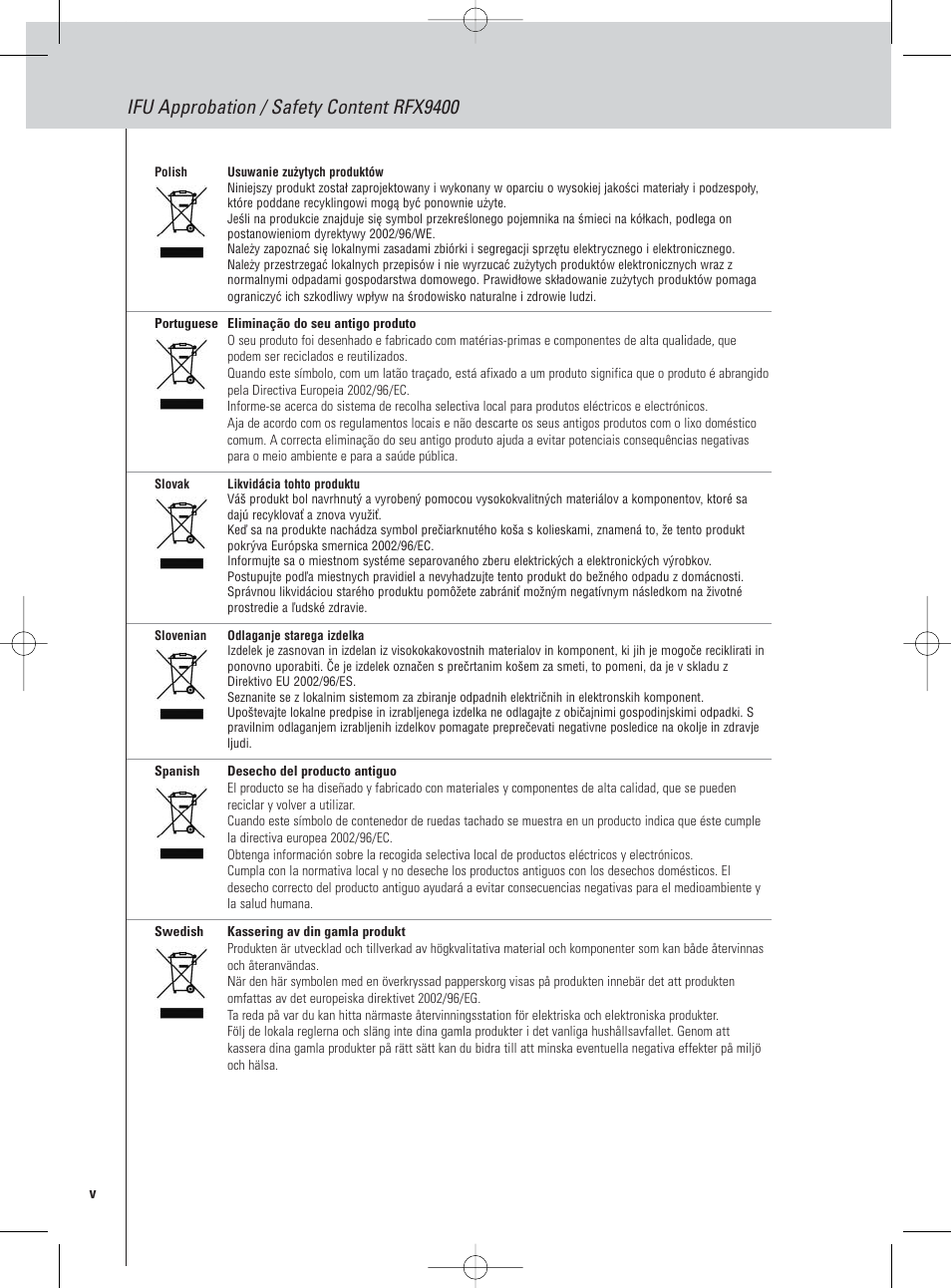 Ifu approbation / safety content rfx9400 | Philips Pronto Wireless-Extender User Manual | Page 38 / 40