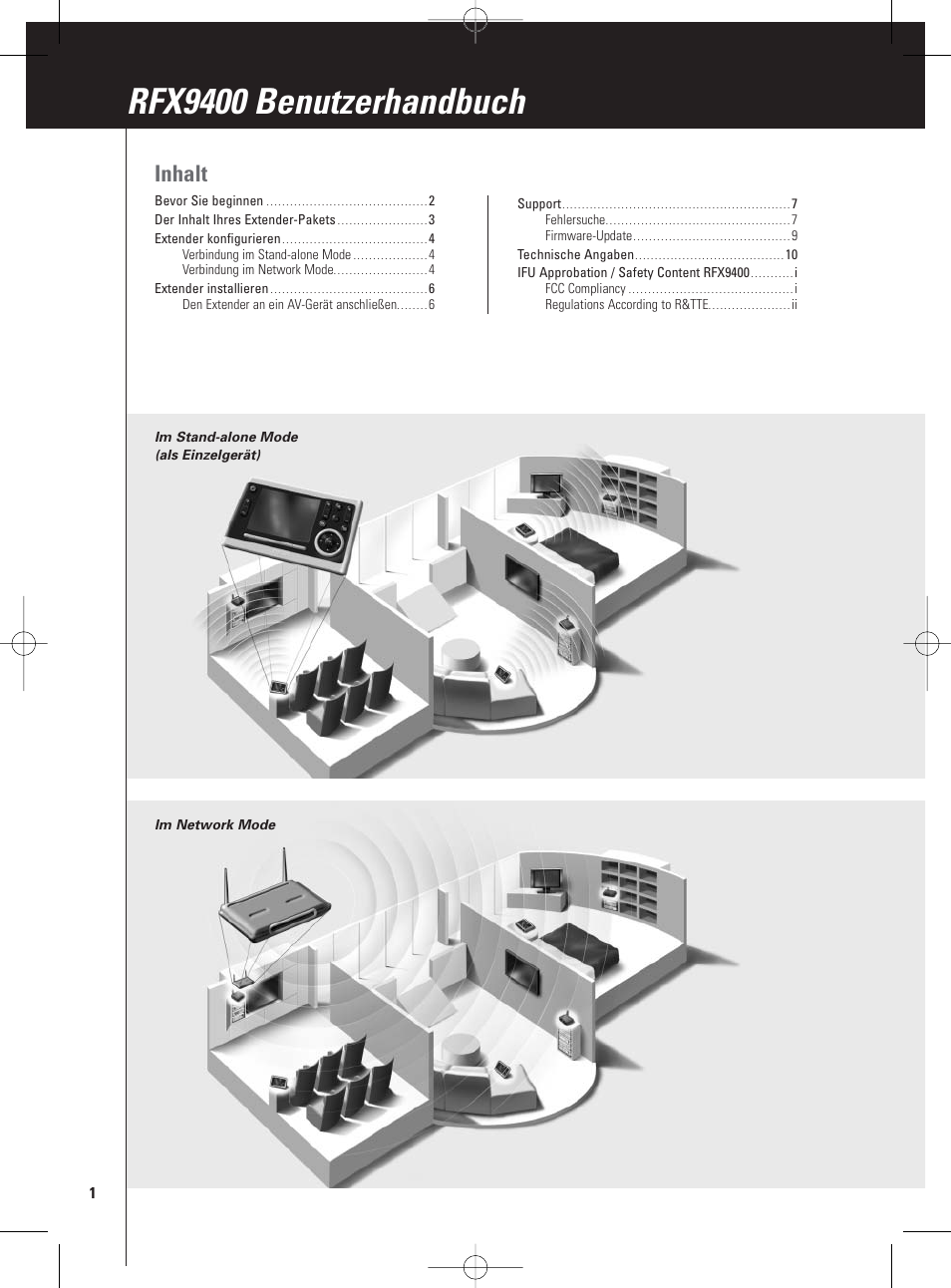 Inhalt, Rfx9400 benutzerhandbuch | Philips Pronto Wireless-Extender User Manual | Page 4 / 40