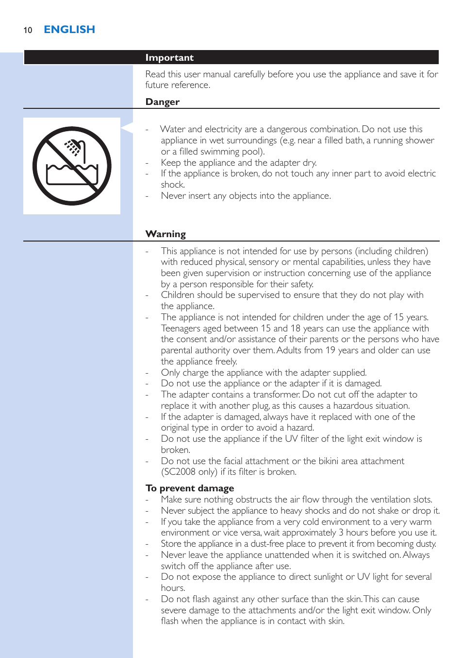 Philips Lumea Precision IPL Haarentfernungssystem User Manual | Page 10 / 114