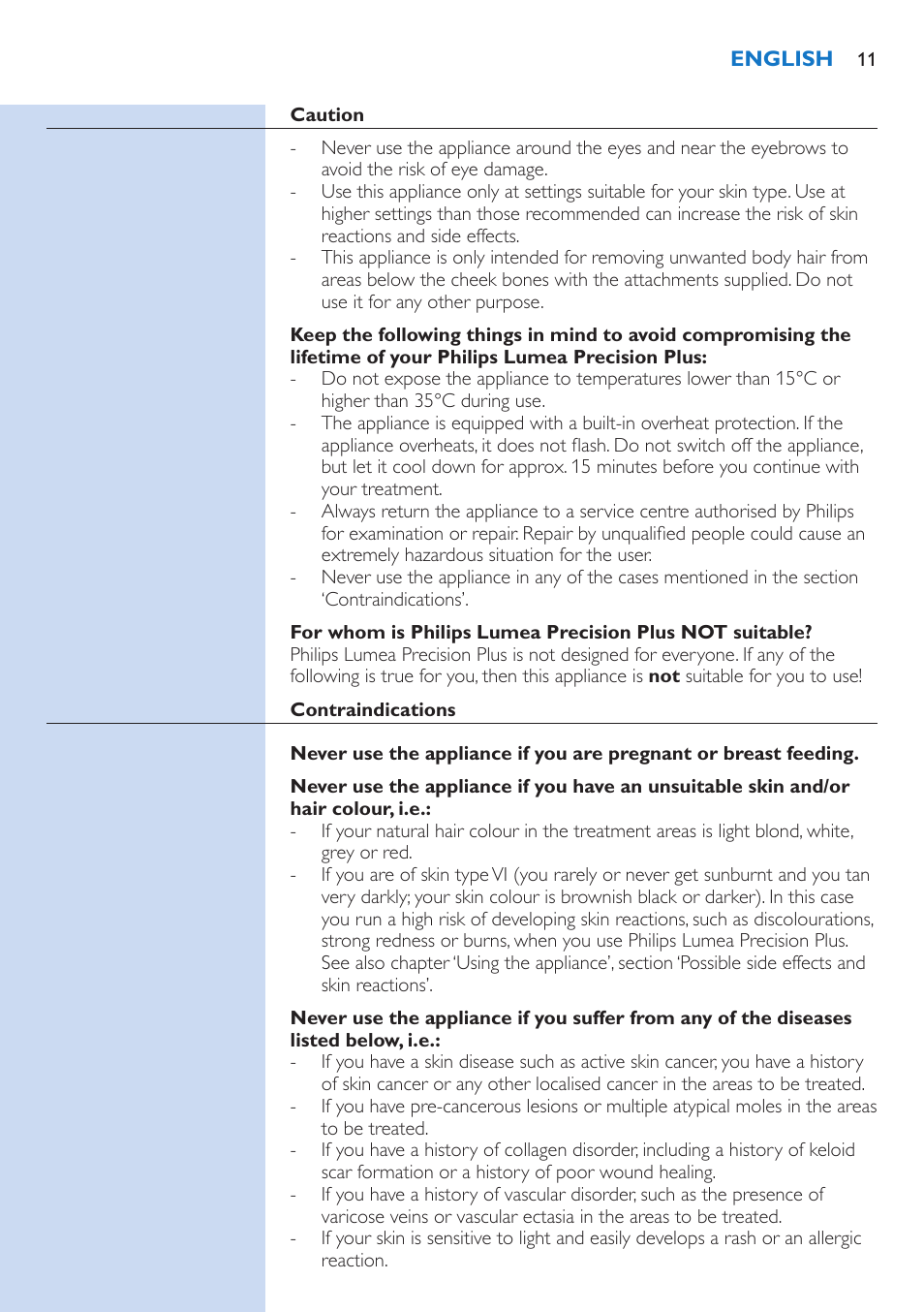 Philips Lumea Precision IPL Haarentfernungssystem User Manual | Page 11 / 114