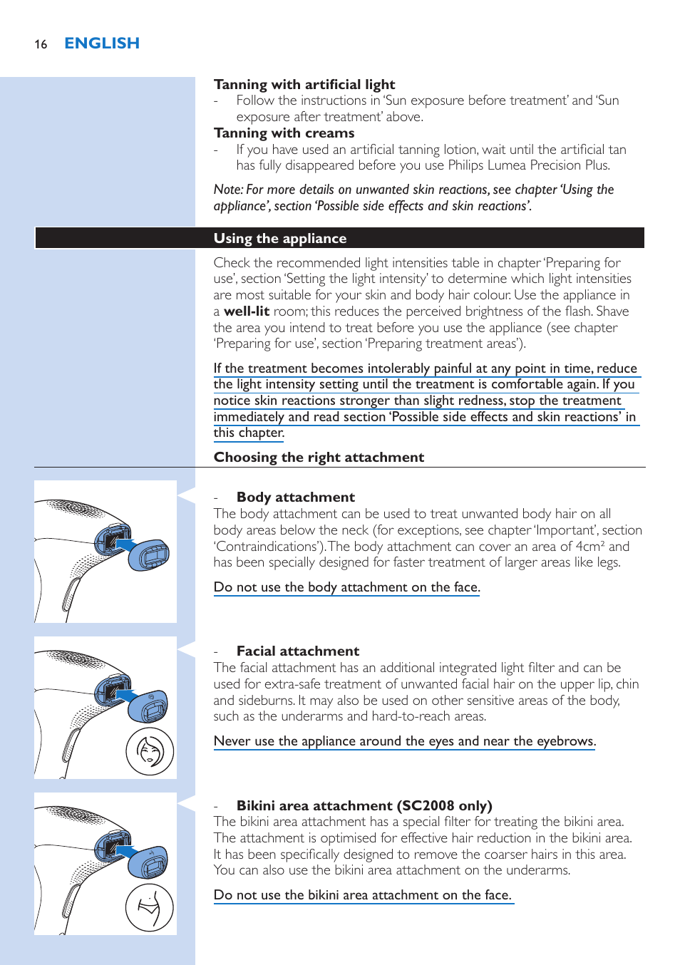 Philips Lumea Precision IPL Haarentfernungssystem User Manual | Page 16 / 114