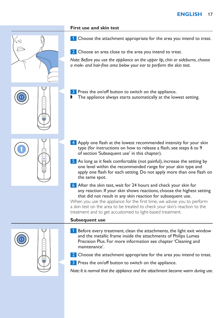 Philips Lumea Precision IPL Haarentfernungssystem User Manual | Page 17 / 114