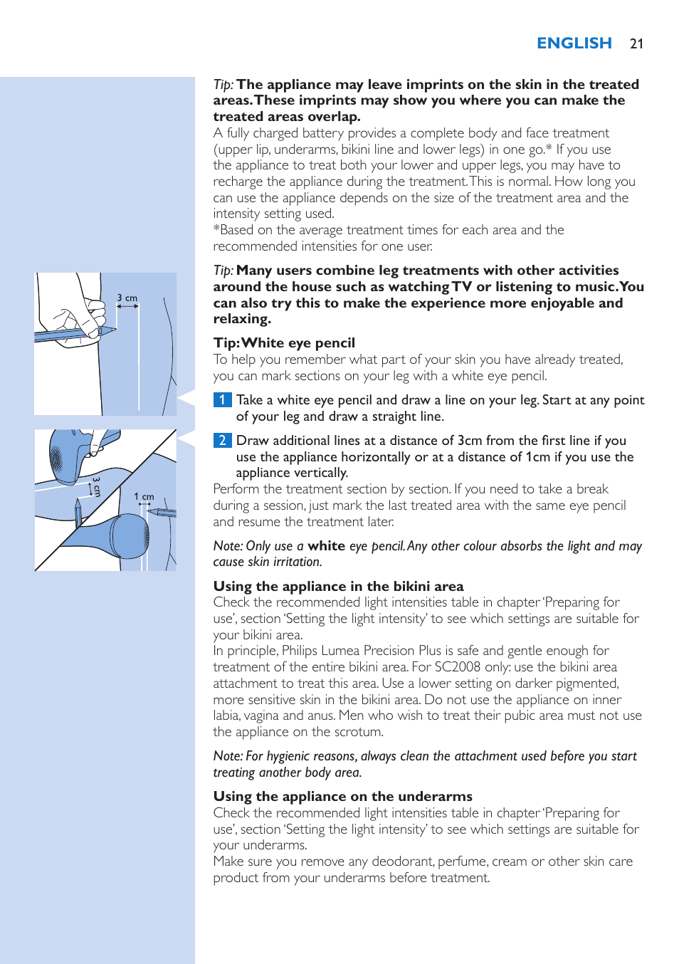 Philips Lumea Precision IPL Haarentfernungssystem User Manual | Page 21 / 114