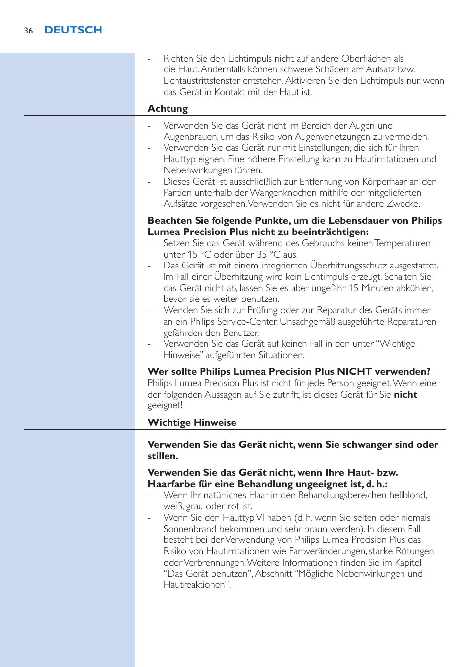 Philips Lumea Precision IPL Haarentfernungssystem User Manual | Page 36 / 114