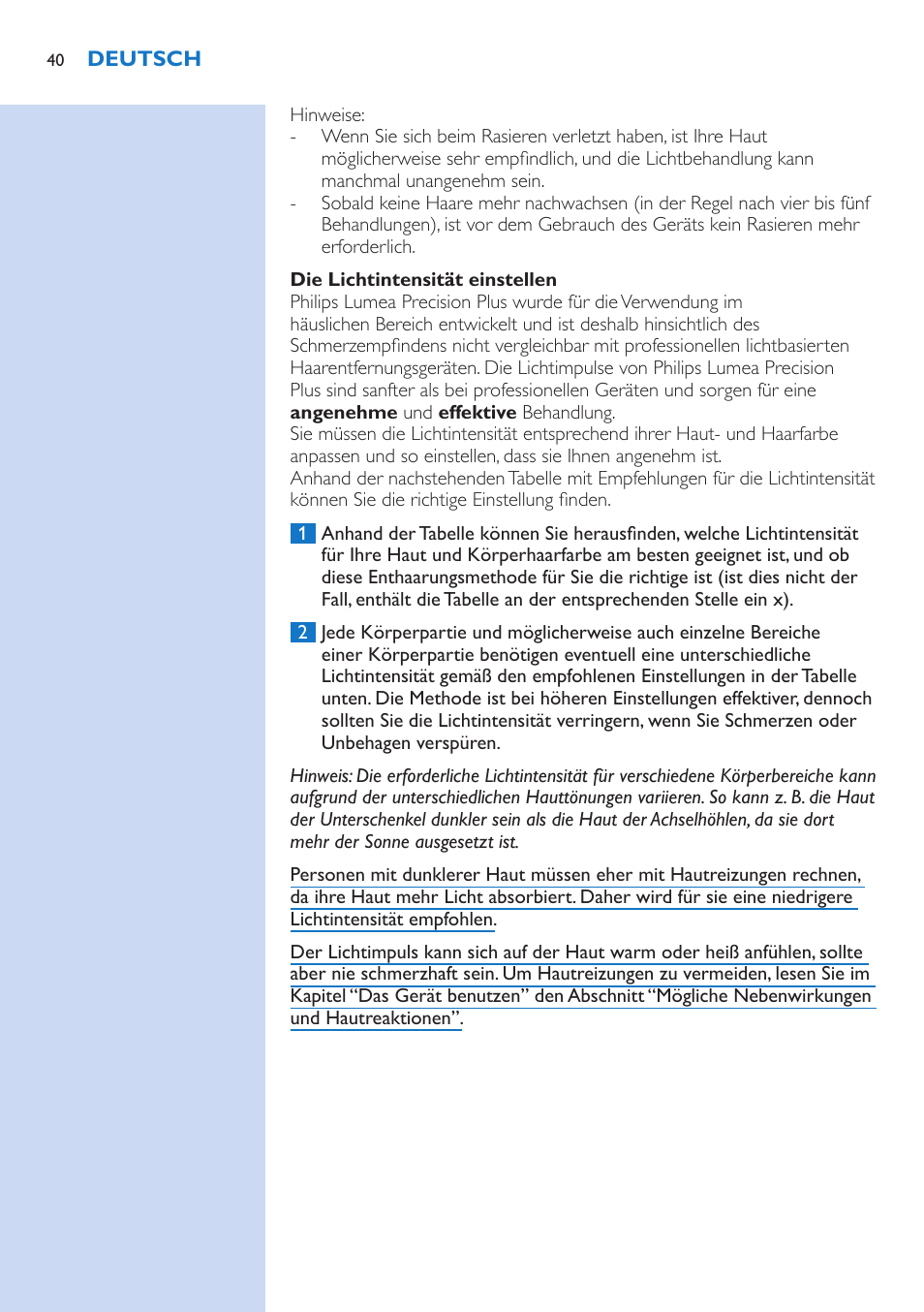 Philips Lumea Precision IPL Haarentfernungssystem User Manual | Page 40 / 114