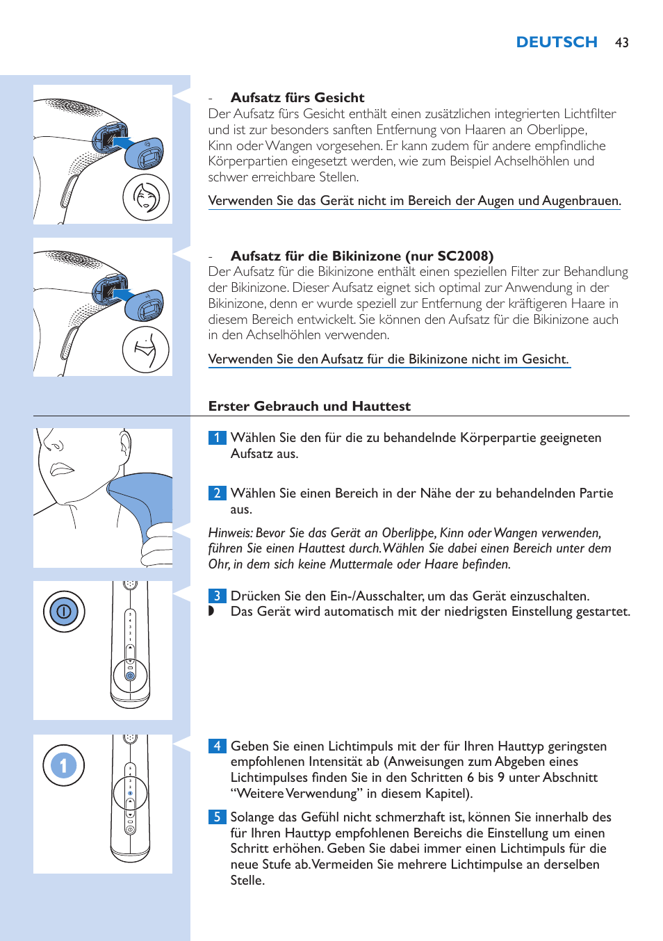 Philips Lumea Precision IPL Haarentfernungssystem User Manual | Page 43 / 114