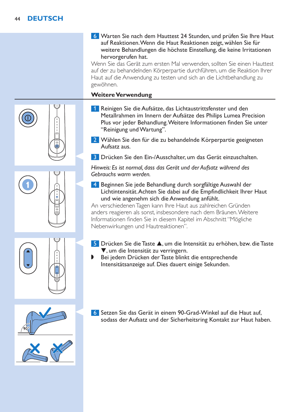 Philips Lumea Precision IPL Haarentfernungssystem User Manual | Page 44 / 114