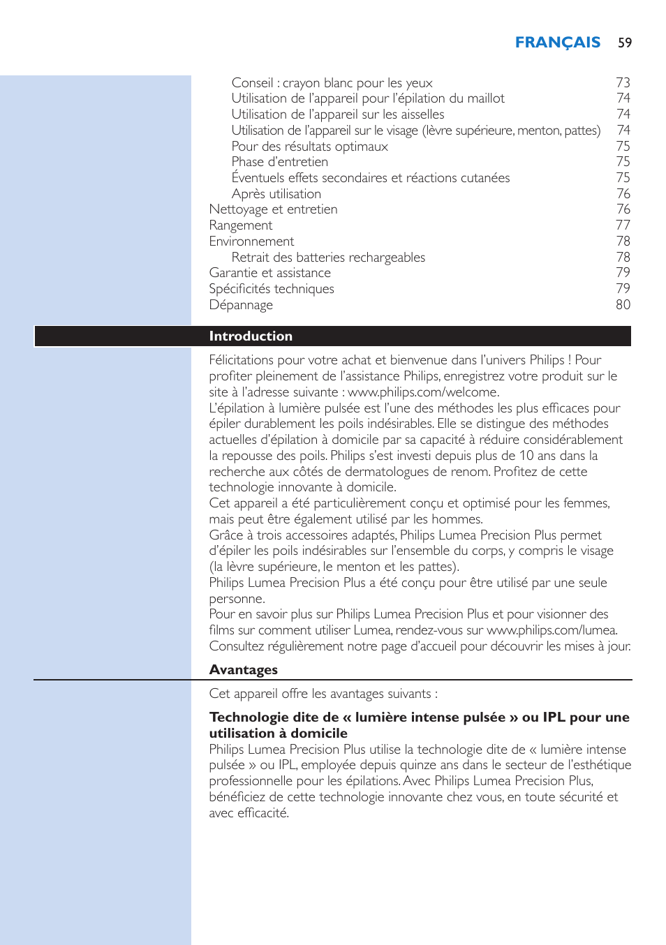 Philips Lumea Precision IPL Haarentfernungssystem User Manual | Page 59 / 114