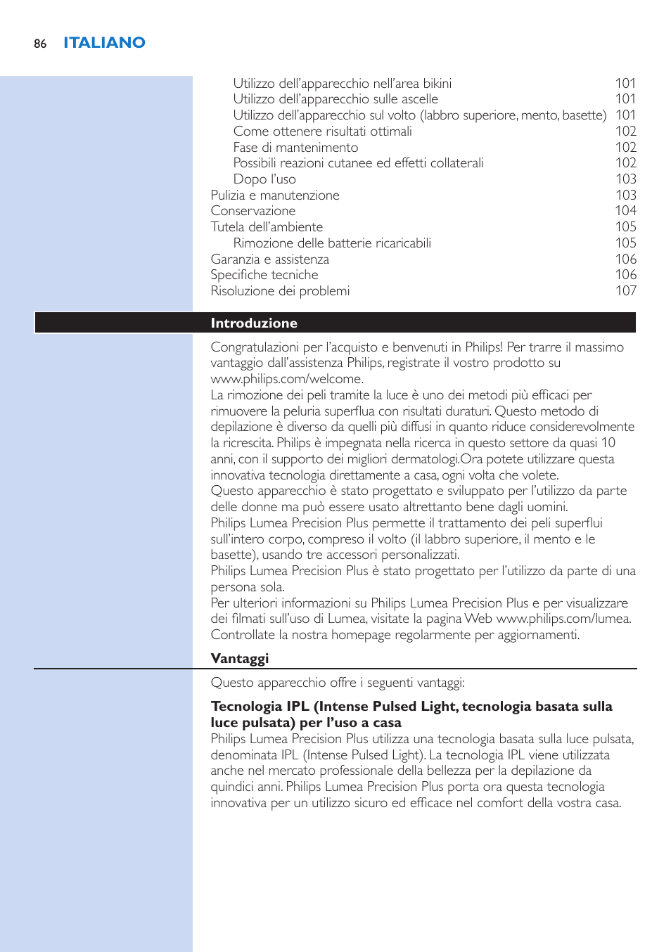 Philips Lumea Precision IPL Haarentfernungssystem User Manual | Page 86 / 114