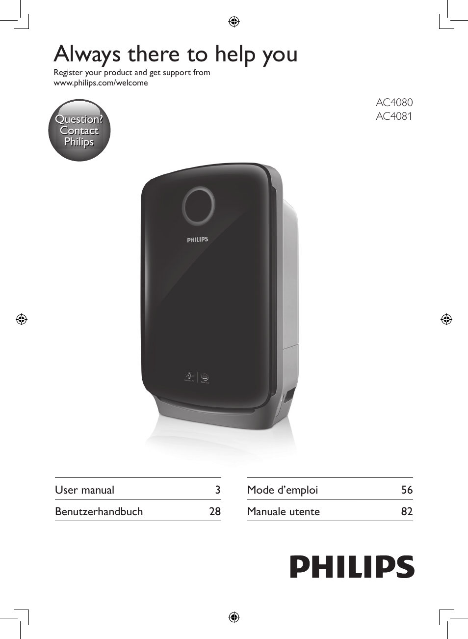 Philips 2-in-1-Kombigerät zur Luftreinigung u. -befeuchtung User Manual | 108 pages