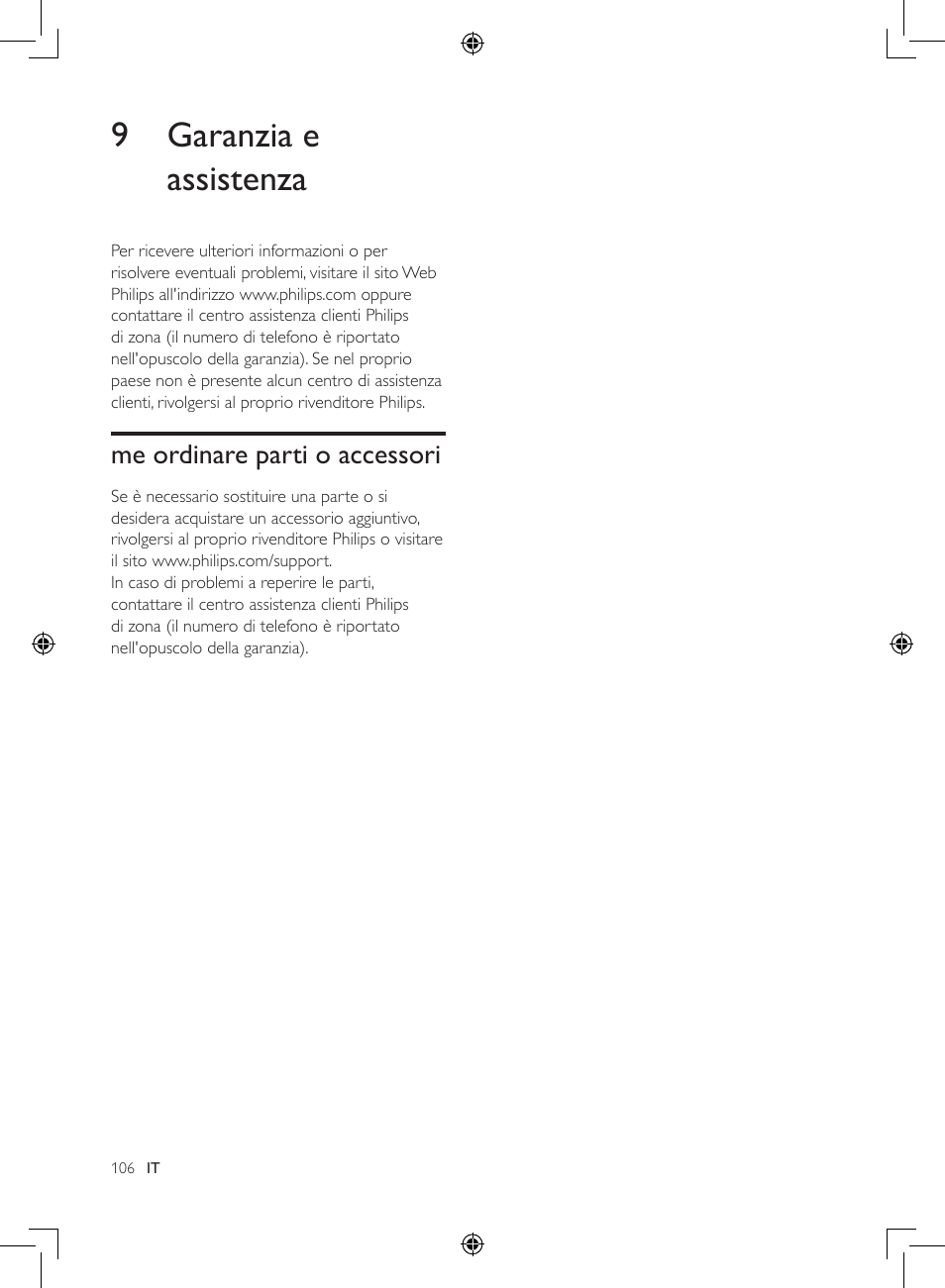 9 garanzia e assistenza, Me ordinare parti o accessori | Philips 2-in-1-Kombigerät zur Luftreinigung u. -befeuchtung User Manual | Page 106 / 108