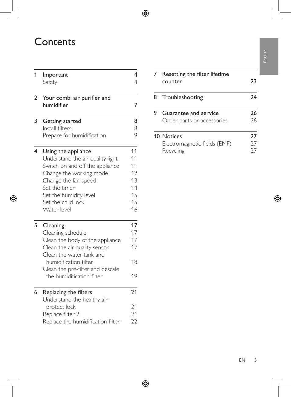 Philips 2-in-1-Kombigerät zur Luftreinigung u. -befeuchtung User Manual | Page 3 / 108