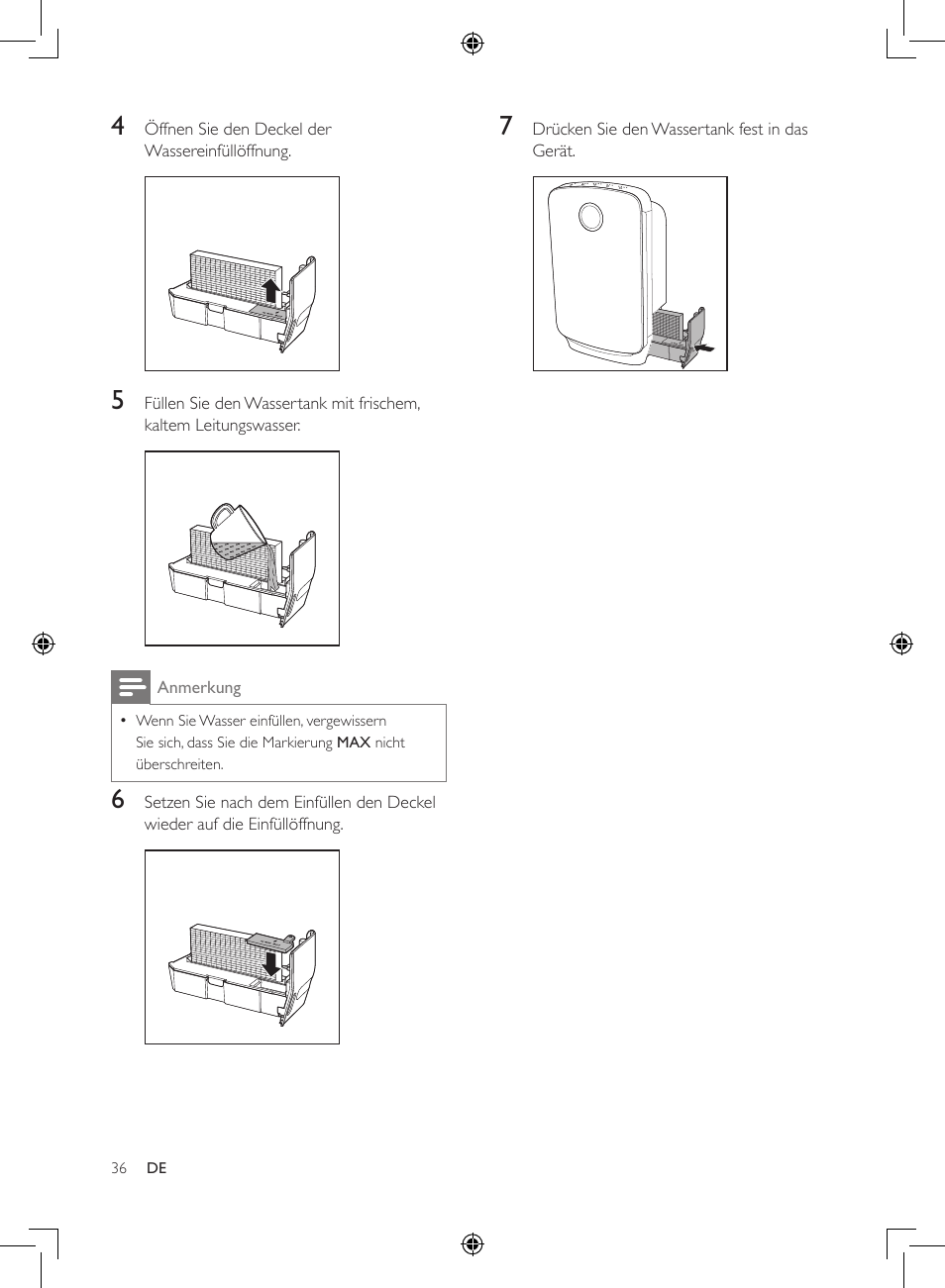 Philips 2-in-1-Kombigerät zur Luftreinigung u. -befeuchtung User Manual | Page 36 / 108