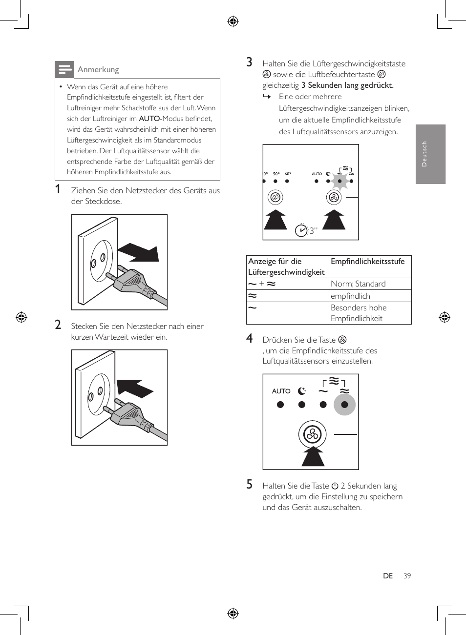 Philips 2-in-1-Kombigerät zur Luftreinigung u. -befeuchtung User Manual | Page 39 / 108