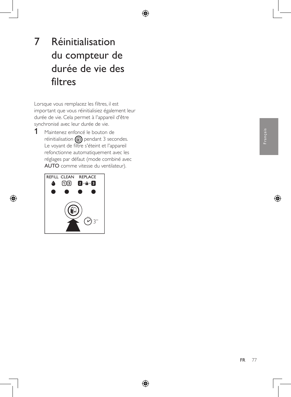 7 réinitialisation du compteur de, Durée de vie des filtres | Philips 2-in-1-Kombigerät zur Luftreinigung u. -befeuchtung User Manual | Page 77 / 108