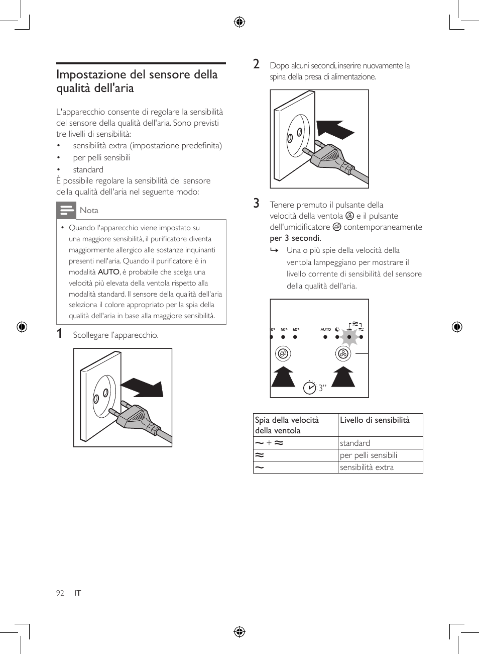 Impostazione del sensore della qualità dell'aria | Philips 2-in-1-Kombigerät zur Luftreinigung u. -befeuchtung User Manual | Page 92 / 108
