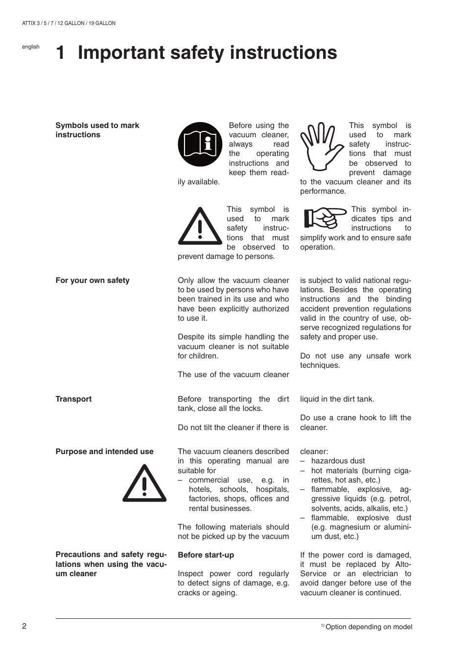 1 important safety instructions | Nilfisk-ALTO ATTIX 590-21 User Manual | Page 8 / 20