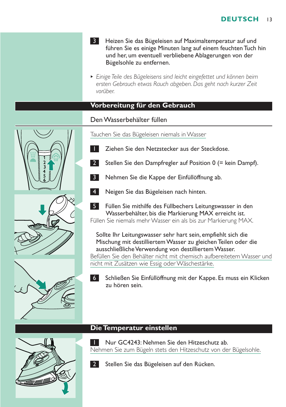 Philips Dampfbügeleisen User Manual | Page 13 / 48