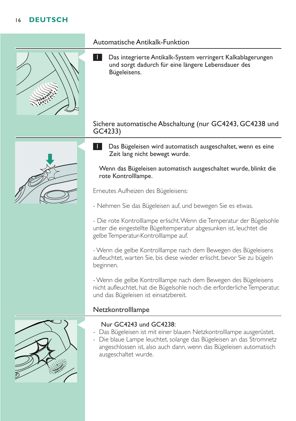Philips Dampfbügeleisen User Manual | Page 16 / 48