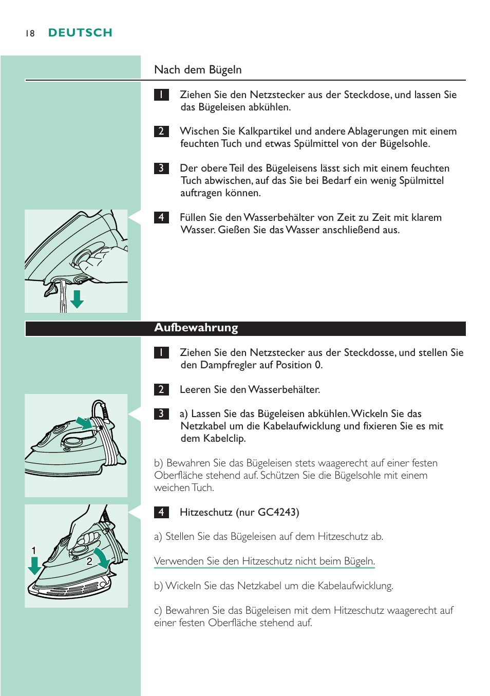 Philips Dampfbügeleisen User Manual | Page 18 / 48