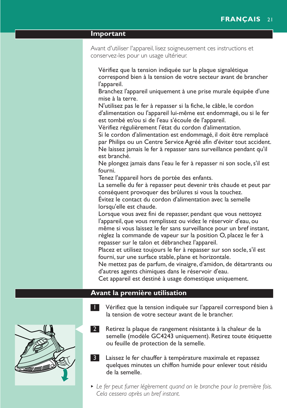 Philips Dampfbügeleisen User Manual | Page 21 / 48