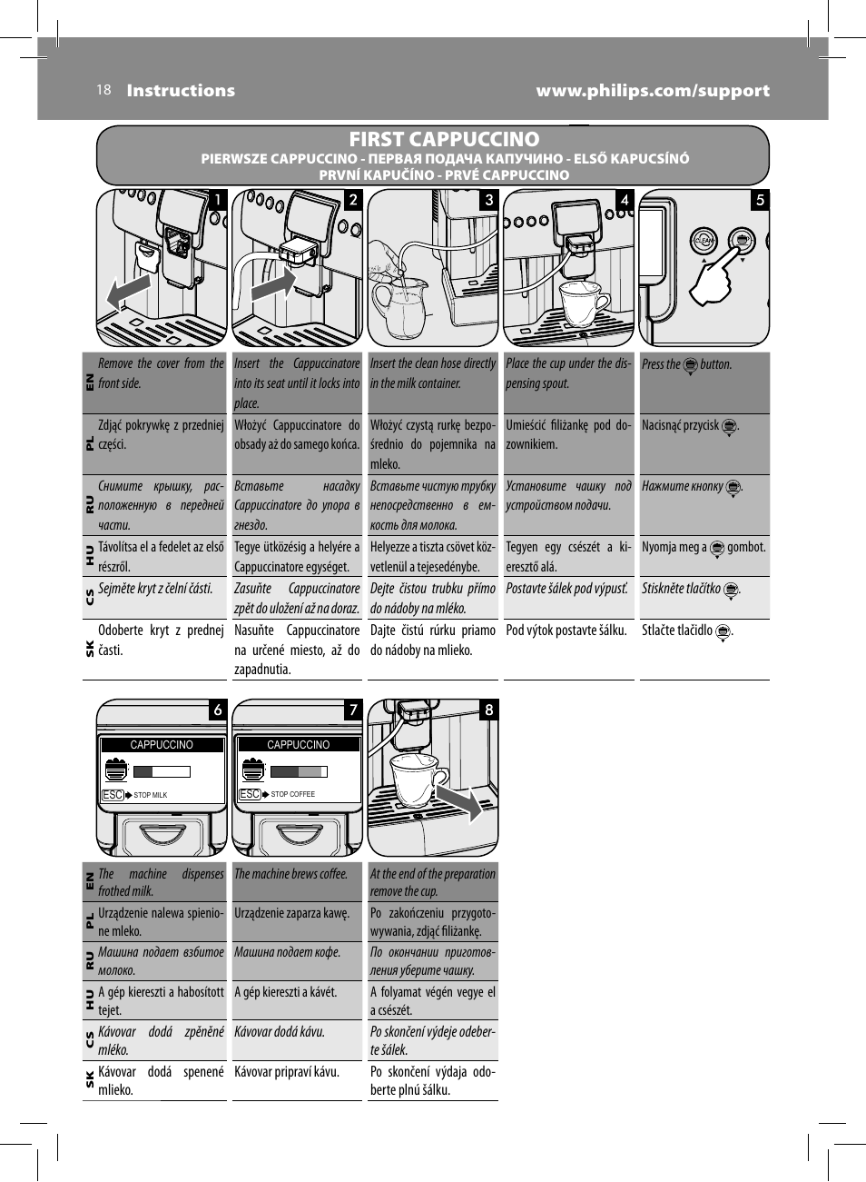 First cappuccino | Philips Saeco Kaffeevollautomat User Manual | Page 18 / 72