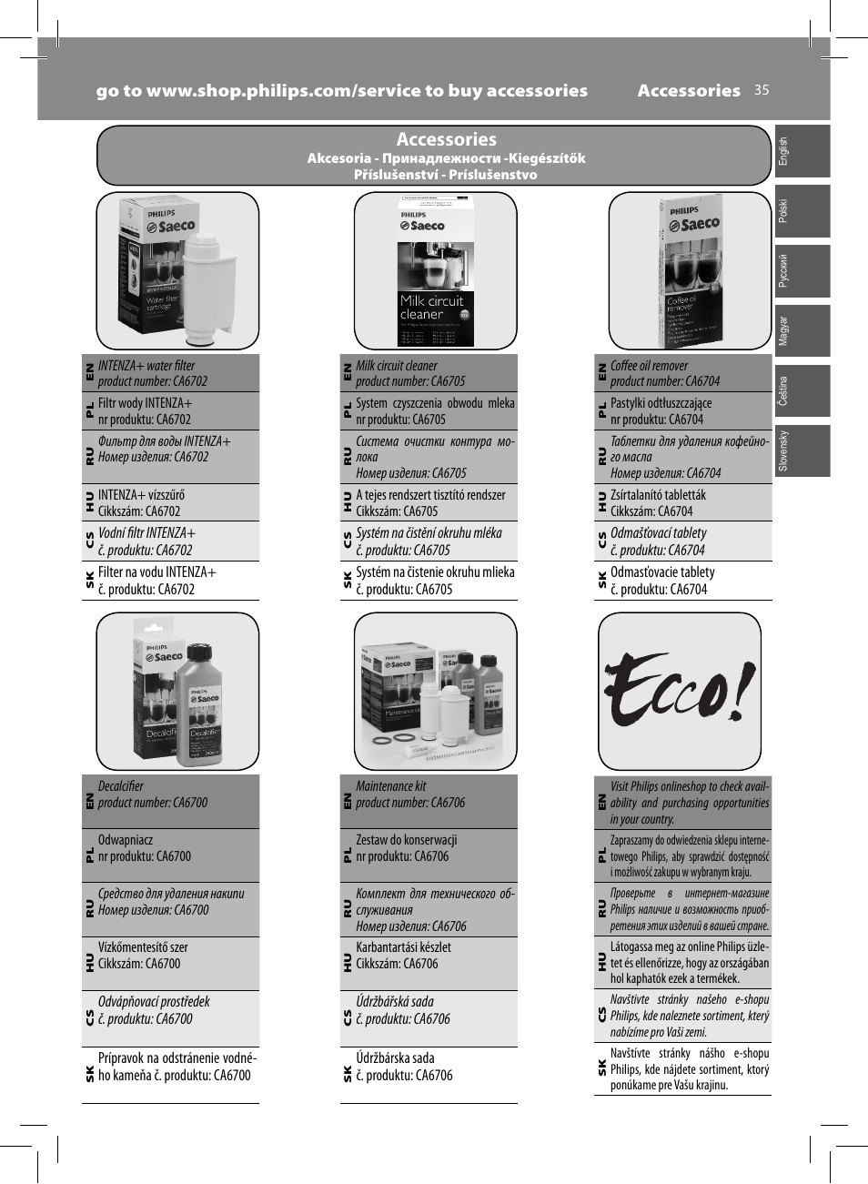 Accessories | Philips Saeco Kaffeevollautomat User Manual | Page 35 / 72