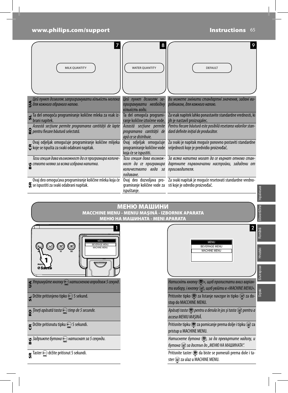 Меню машини | Philips Saeco Kaffeevollautomat User Manual | Page 65 / 72