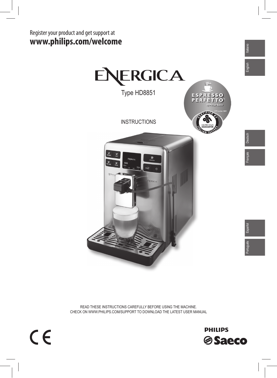 Philips Saeco Energica Kaffeevollautomat User Manual | 68 pages