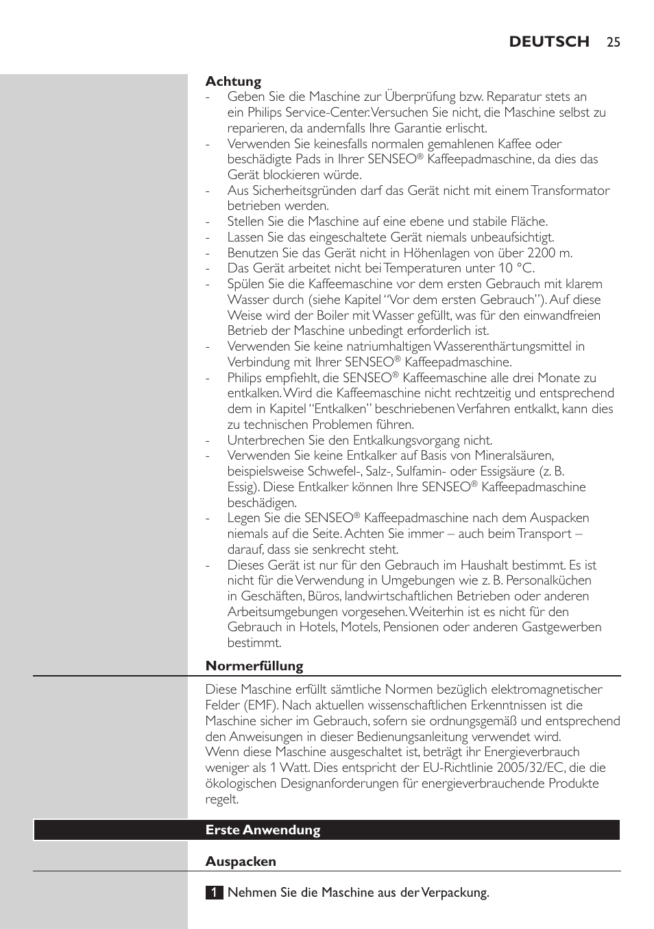 Philips SENSEO® Viva Café Kaffeepadmaschine User Manual | Page 25 / 78