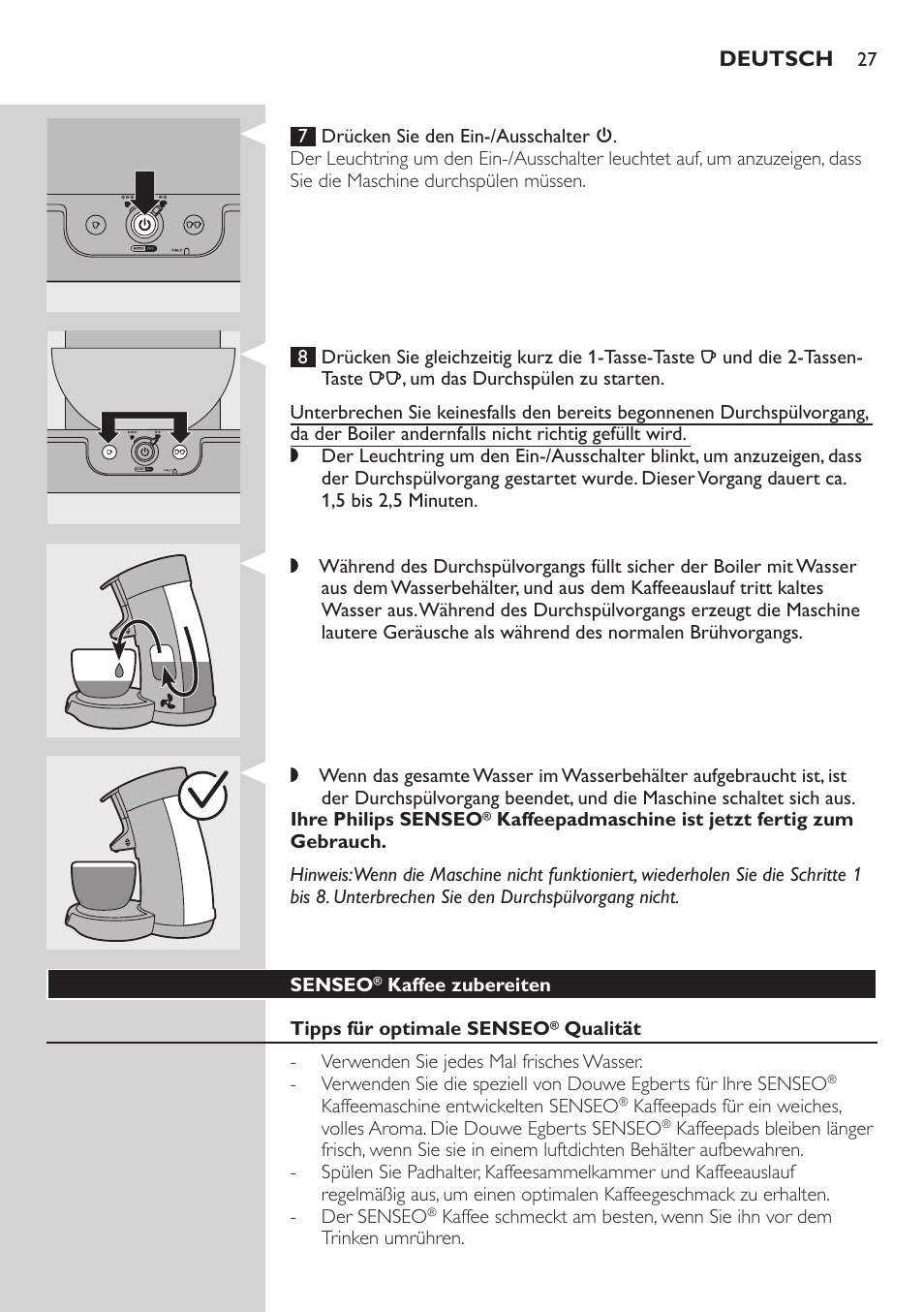 Philips SENSEO® Viva Café Kaffeepadmaschine User Manual | Page 27 / 78