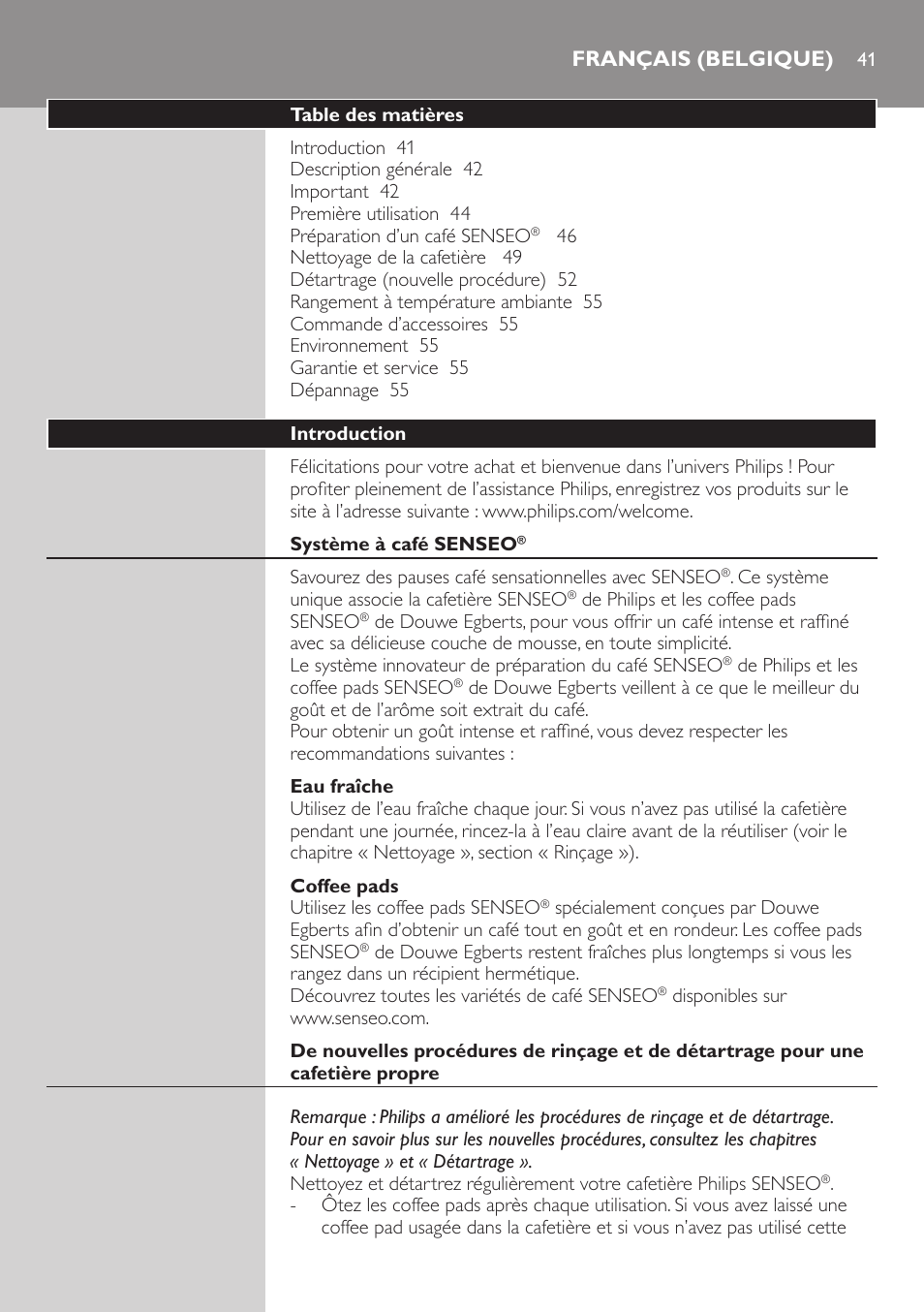 Français (belgique), Français (belgique) 41 | Philips SENSEO® Viva Café Kaffeepadmaschine User Manual | Page 41 / 78