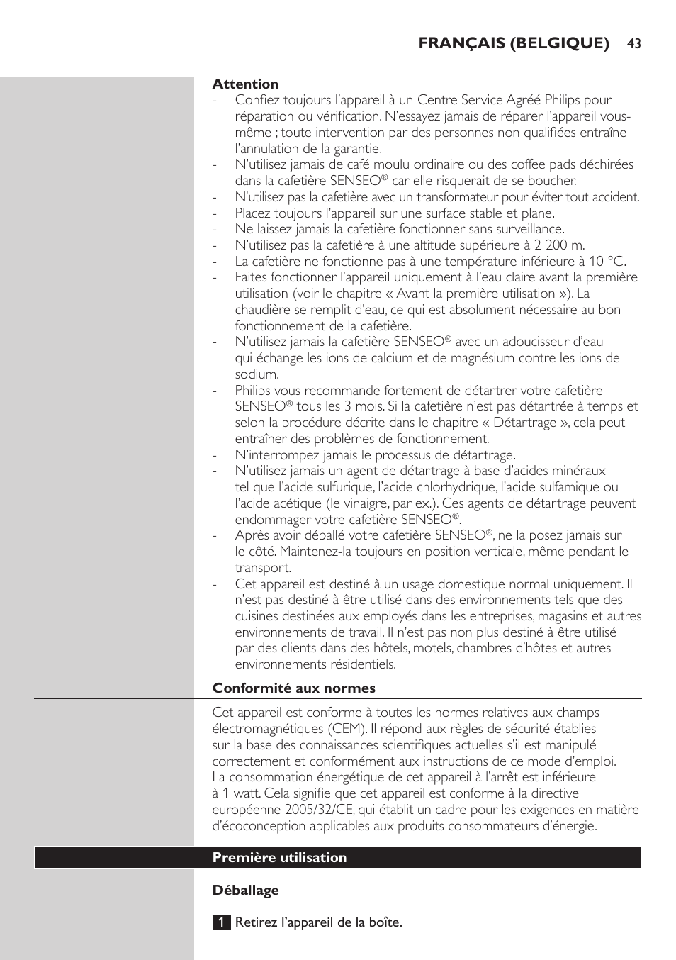 Philips SENSEO® Viva Café Kaffeepadmaschine User Manual | Page 43 / 78