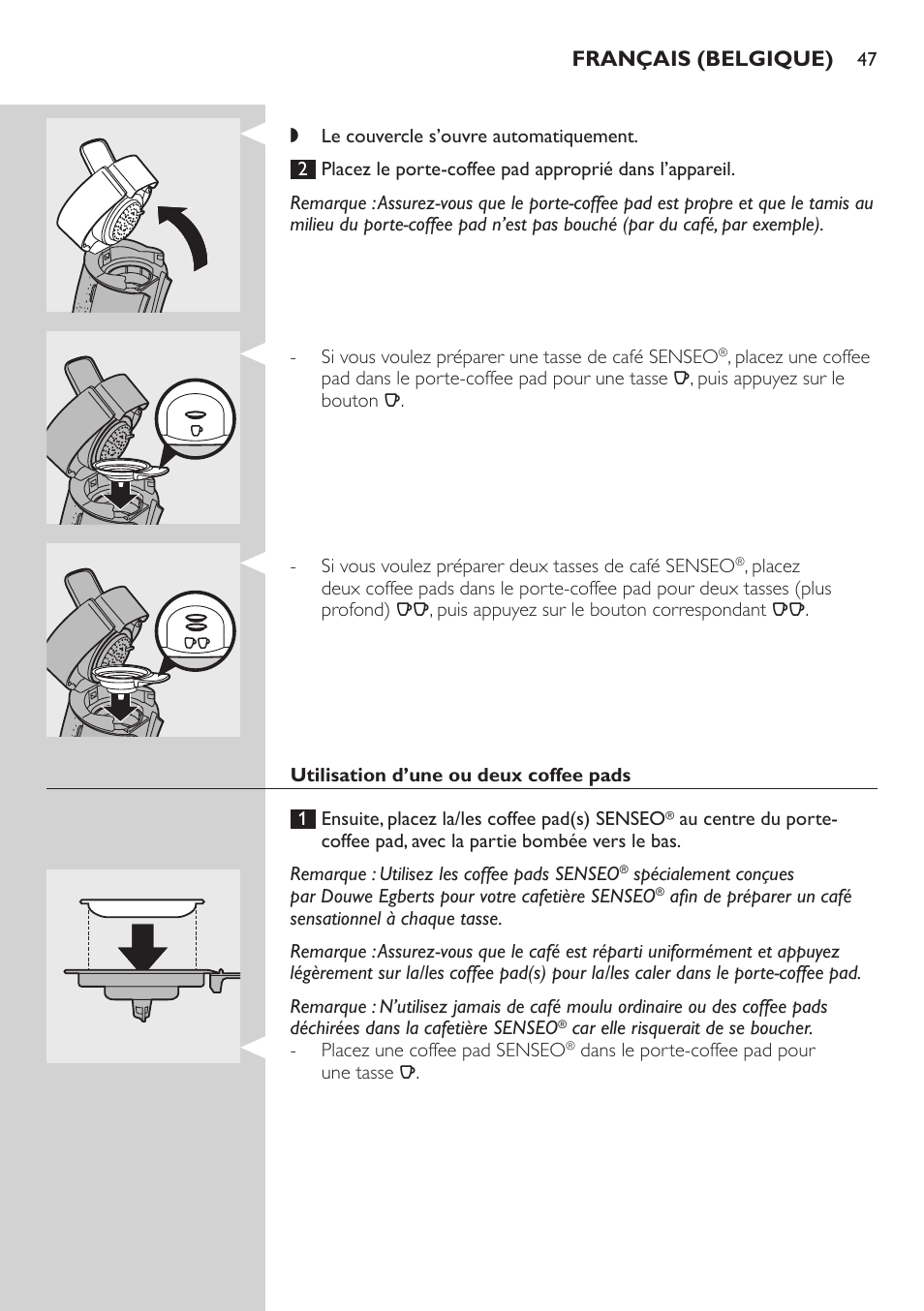 Français (belgique) | Philips SENSEO® Viva Café Kaffeepadmaschine User Manual | Page 47 / 78