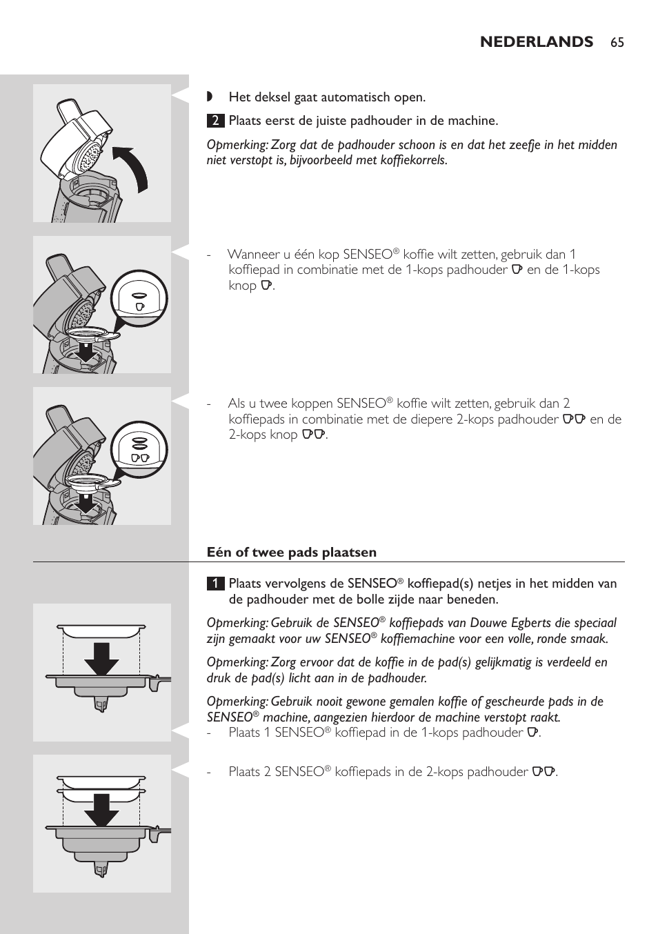 Nederlands | Philips SENSEO® Viva Café Kaffeepadmaschine User Manual | Page 65 / 78