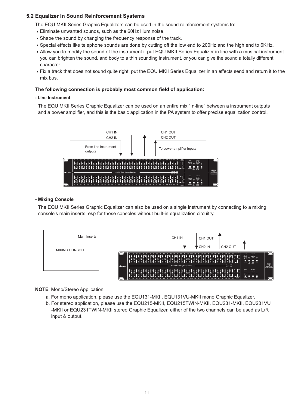 2 equalizer in sound reinforcement systems, Line instrument | Nilfisk-ALTO EQU MKII Series User Manual | Page 12 / 15